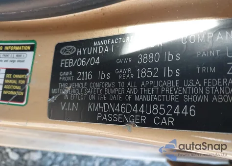 2004 Hyundai Elantra Gls/Gt from USA, damaged, VIN KMHDN46D44U852446